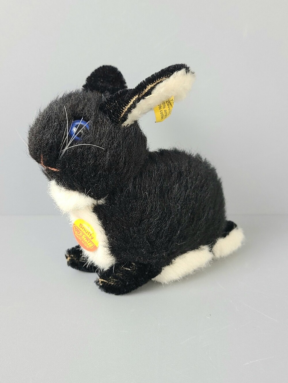 Steiff Snuffy Vintage Black White Blue-Eyed Rabbit Plush